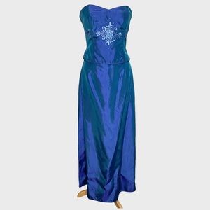 Vtg Y2K Scott McClintock Blue Corset Style Front Formal Maxi Dress Sz 10 Prom